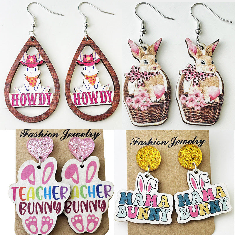 Easter Forest Bunny Earrings with Western Teacher and Mom Sports Designs