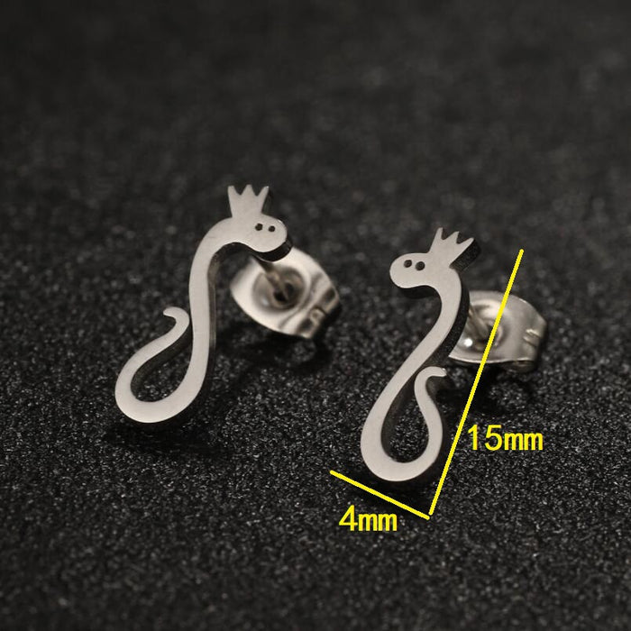 Crown Snake Stainless Steel Stud Earrings - Cute and Unique Animal Jewelry