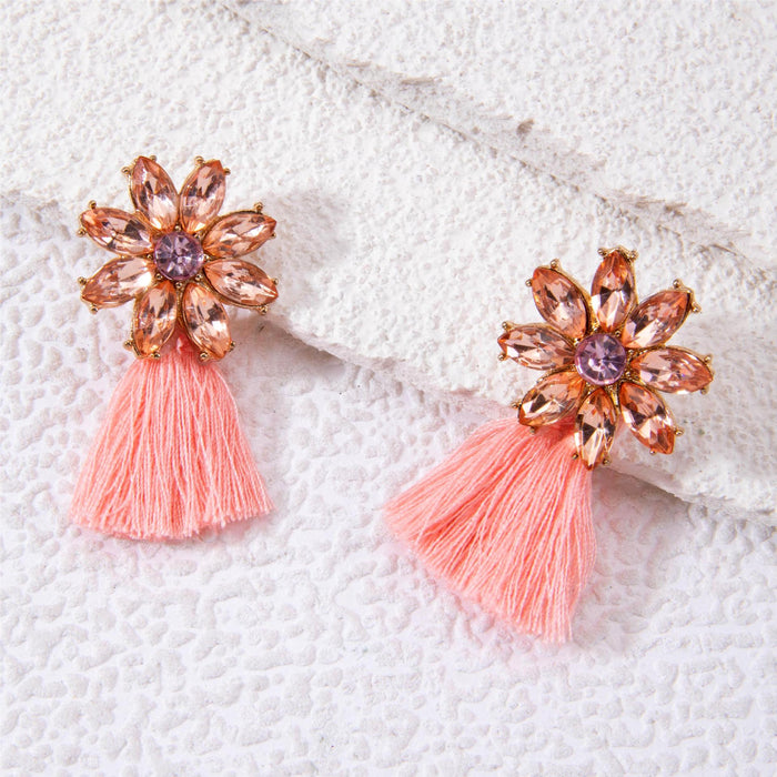 Colorful diamond petal earrings, tassel earrings, designer earrings