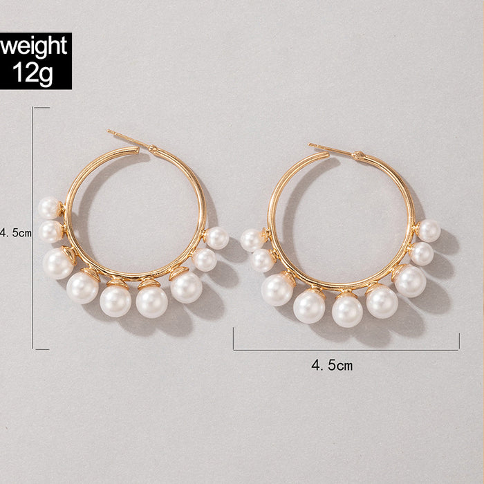 Irregular beads of large and small pearls alloy hoop earrings