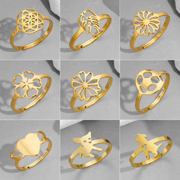 Light luxury flower rings, niche design stainless steel open rings wholesale