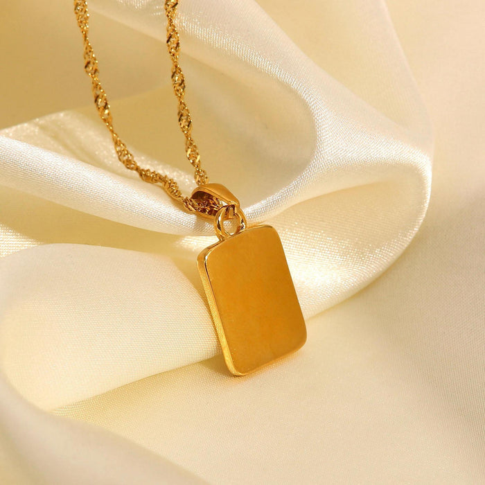 Stainless Steel Gold Plated Square Medal Embossed Angel Necklace - wallojewerly 