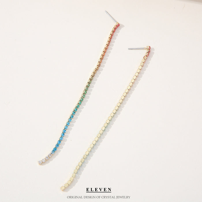 Korean Colorful Long Earrings - Simple Rhinestone Dangles for a Stylish Look - wallojewerly 