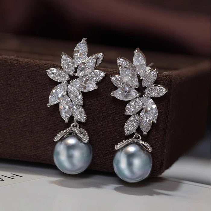 Korean imitation pearl earrings wheat ear flower earrings