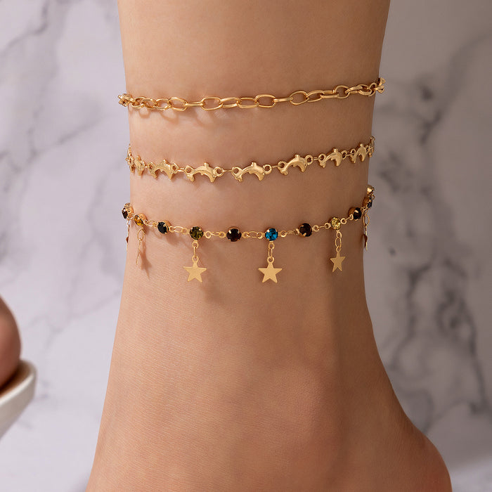 Multilayer Tassel Beaded Anklet Set - Geometric Beaded Jewelry