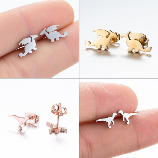 Dinosaur Stainless Steel Stud Earrings - Cute and Playful Animal Jewelry