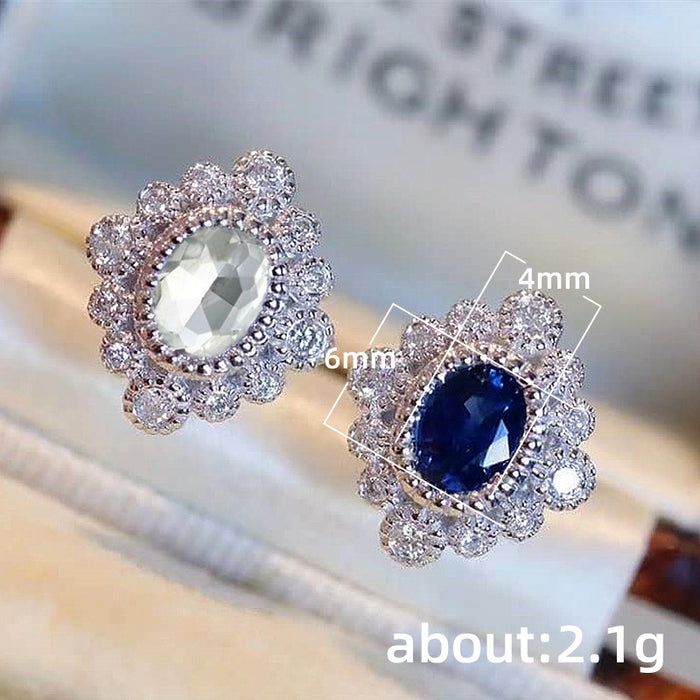 Pendientes de moda con diseño floral de circonita azul real en forma de diamante