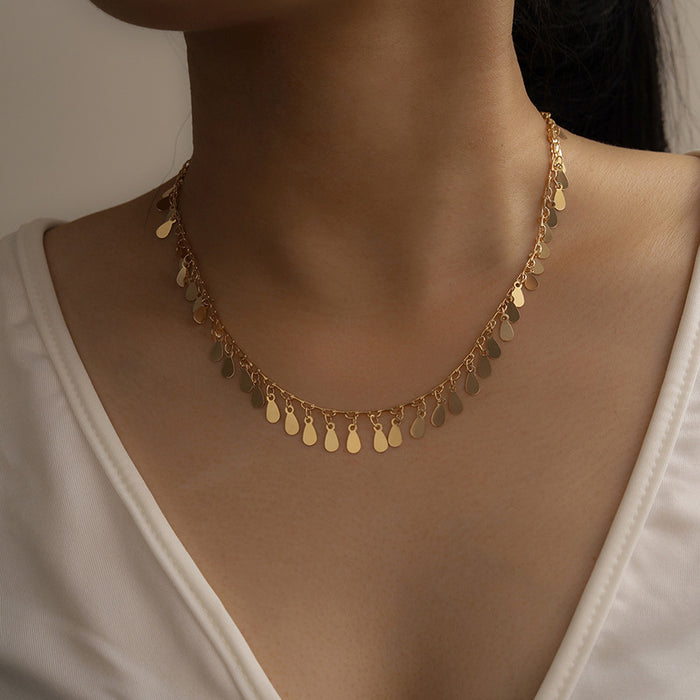 Alloy Teardrop Round Piece Necklace - Geometric Simple Choker