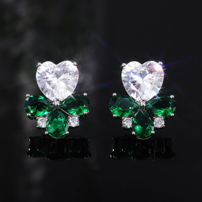 Flower heart-shaped zircon earrings for women