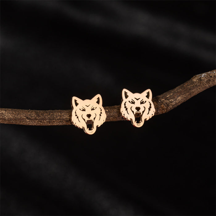 Pendientes de acero inoxidable con forma de cabeza de lobo: joyas de animales atrevidas y vanguardistas