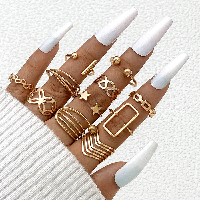 Punk Style Hollow Quadrilateral Multi-Finger Ring Set - 11pcs Unique Rings