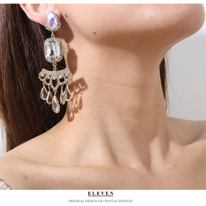 Blue and Silver Tassel Earrings - Exaggerated Chain Jewelry for a Bold Look