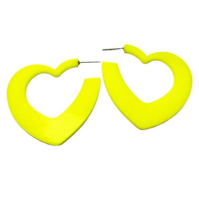 Retro Heart Hoop Earrings with Fluorescent Colors