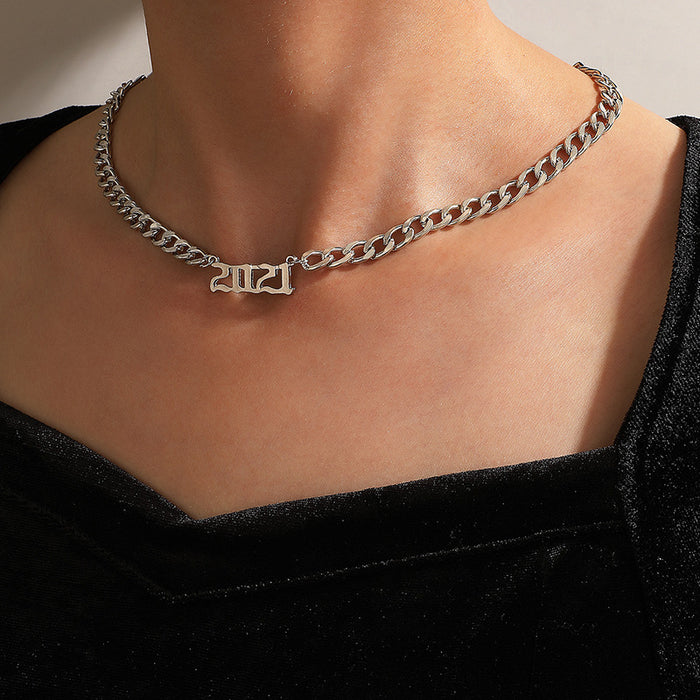 Unique Hip-Hop Clavicle Chain with Numeric Chain Single Layer Necklace