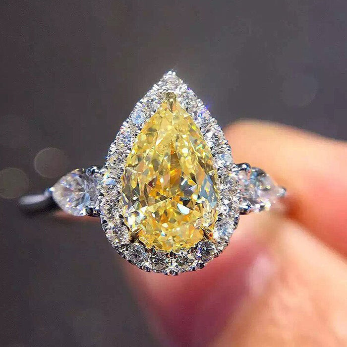 Yellow teardrop zircon ring business event accessories