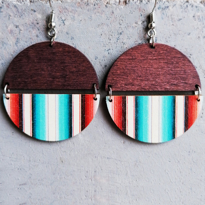 Wooden painted pattern earrings