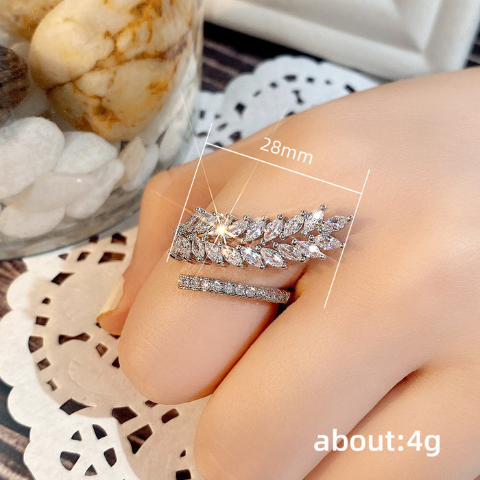 Wheat ear shaped full diamond ring fashionable and creative women's ring