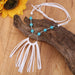Turquoise Leather Fringe Necklace with Vintage Bohemian and Korean Velvet Details - wallojewerly 