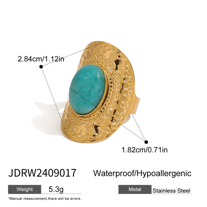 Stainless Steel Natural Stone Open Ring