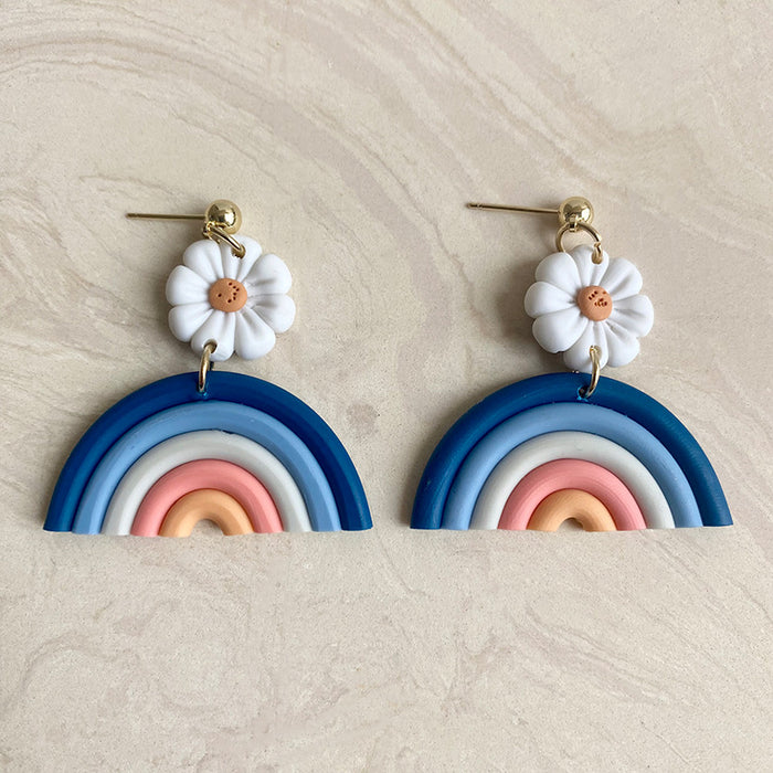 Textured Fan Earrings with Rainbow Soft Design for Spring and Summer