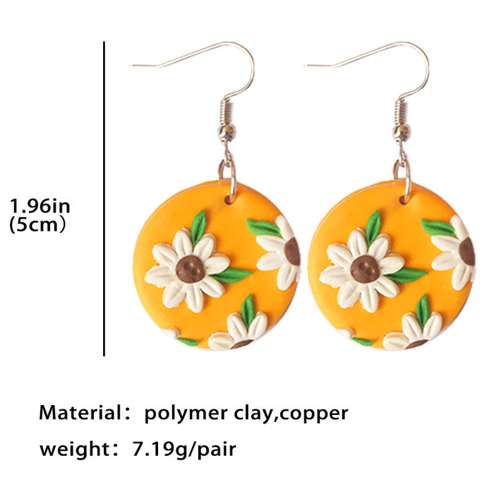 High-End Vacation Style Sunflower Clay Earrings - Bold and Simple Design