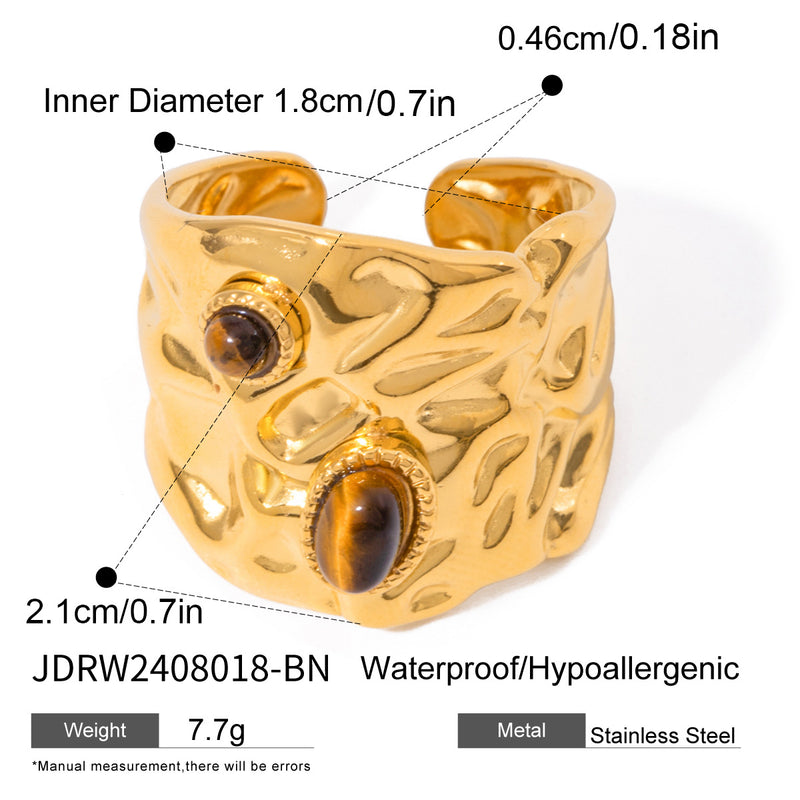 Anillo de Acero Inoxidable con Ojo de Tigre de Piedra Natural