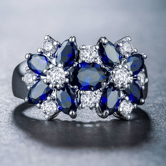 Women's colorful marquise micro-inlaid flower ring