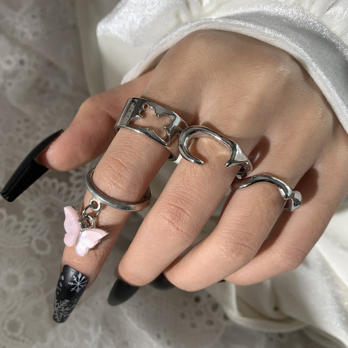 Acrylic Hollow Pink Butterfly Geometric 4-piece Ring Set