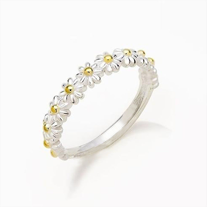 Small daisy flower ring summer two-color floral ring