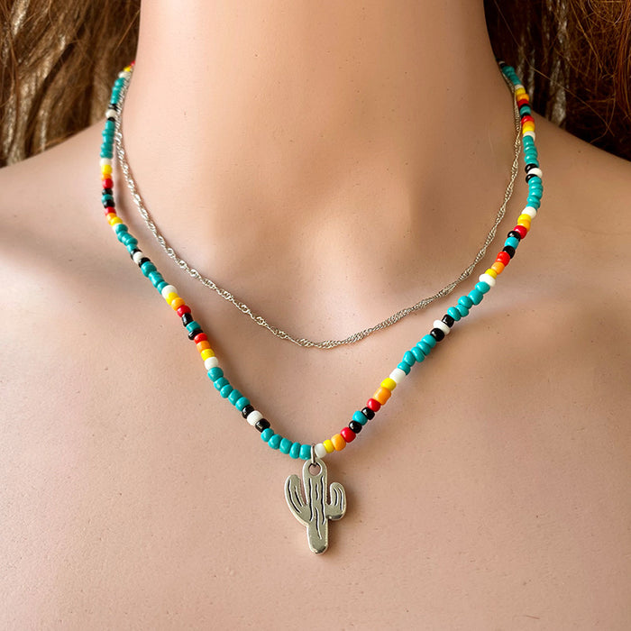 Western Cowboy Necklace with Sunflower, Cross, and Feather - Unique Ethnic Style