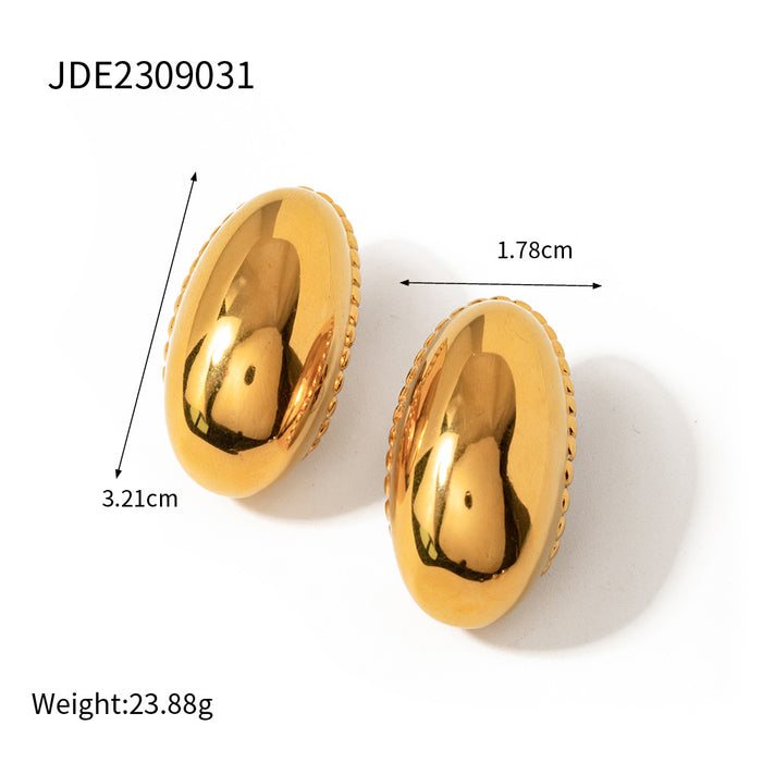 18K Gold Plated Stainless Steel C-Shaped Smooth Beaded Edge Earrings - Fashionable Jewelry for Women