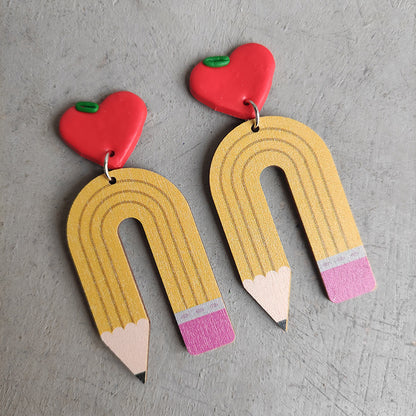 Wooden u pencil earrings