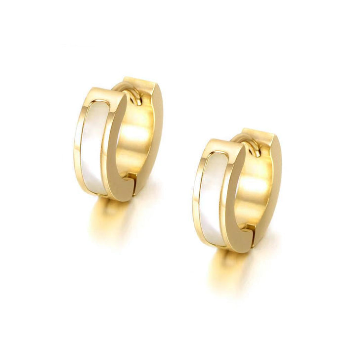 Titanium steel diamond shell earrings flat hand-polished real gold electroplated simple earrings