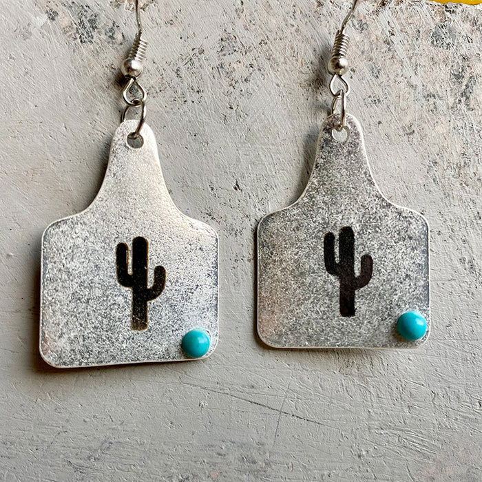 Western Earrings with Bullhead, Horseshoe, Cactus, and Tag Designs