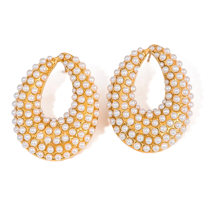 18K Gold Stainless Steel Pearl Earrings - High-End INS Style Plated Titanium Steel Jewelry