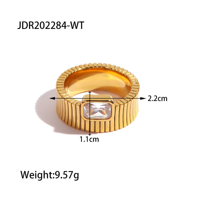 18K Gold Stainless Steel Crossed Lines Open Ring - High-End Design