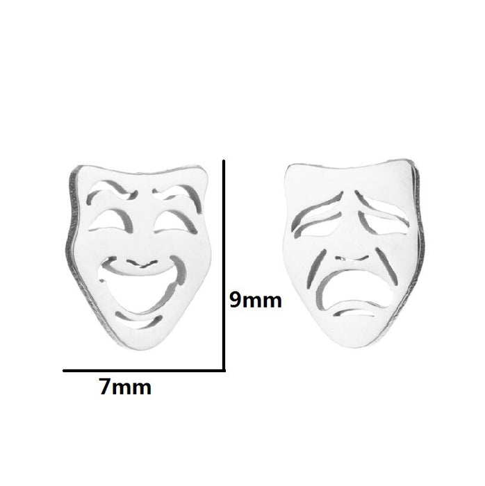 Pendientes de acero inoxidable con cara sonriente: joyas geométricas asimétricas en blanco y negro