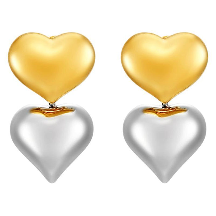 Fashionable love earrings, light luxury stainless steel 18K gold two-in-one earrings