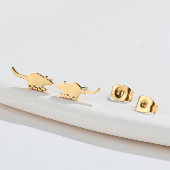 Mouse Design Stainless Steel Stud Earrings - Cute and Creative Animal Jewelry