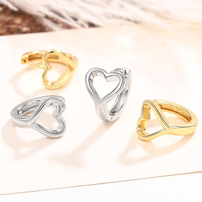 Korean style temperament ear clip heart earrings hollow metal sweet earrings for women