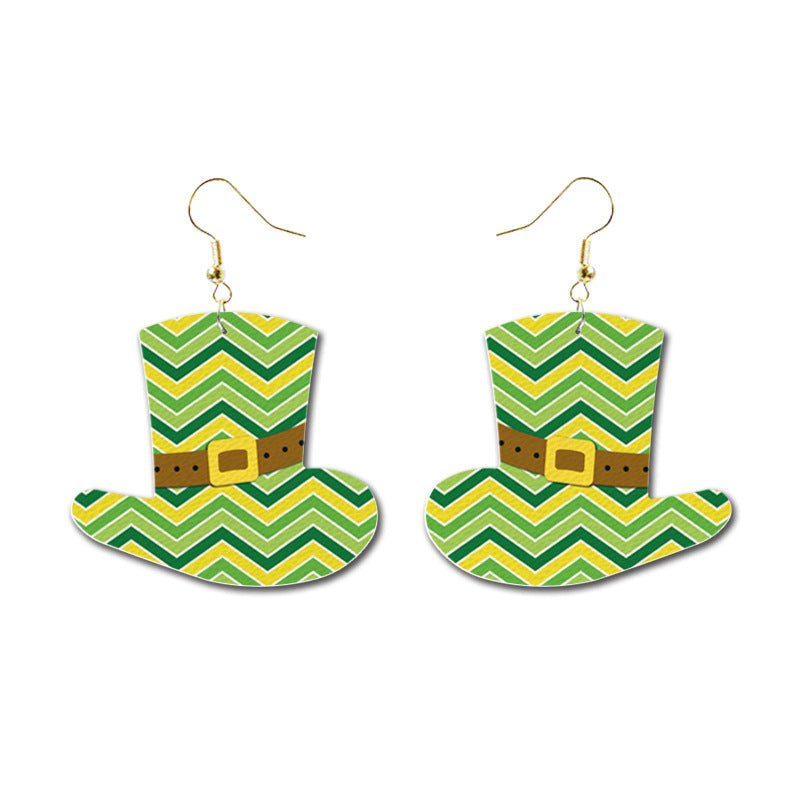 St. Patrick's Day Glitter Earrings with Green Polka Dot and Flower Hat - wallojewerly 