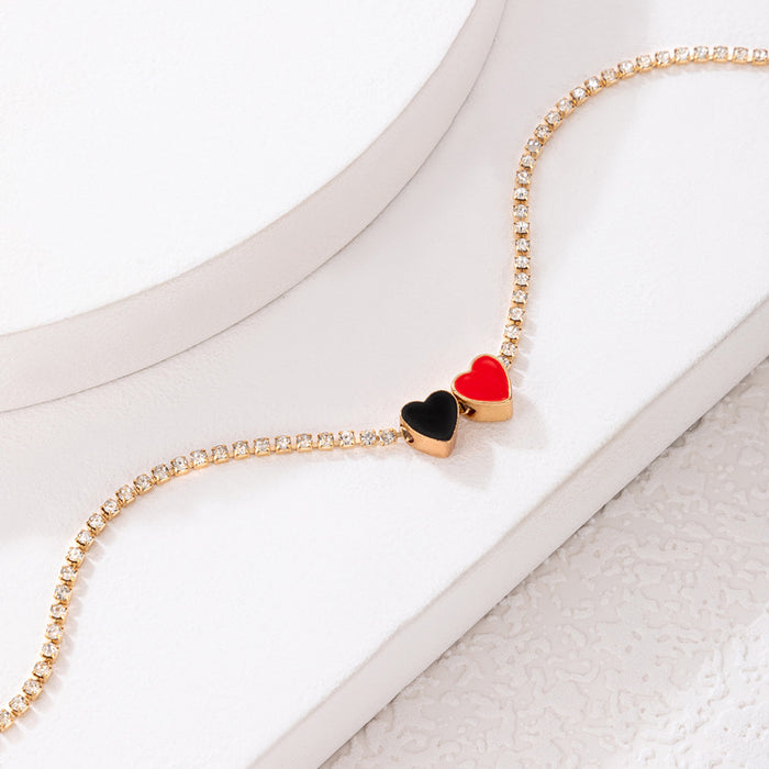 Heart Charm Elastic Anklet with Alloy Heart Pendant