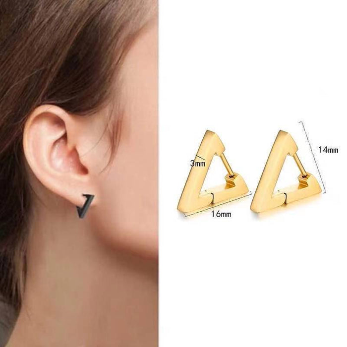 Japanese and Korean titanium steel triangle earrings for men and women punk style personalized stainless steel earrings