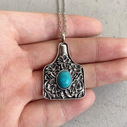 Minimalist Geometric Turquoise Necklace - Western Vintage Long Pendant