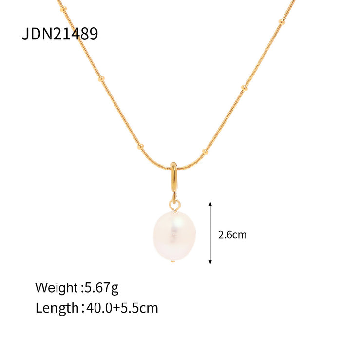 Non-Fading Simple Stainless Steel Necklace with Natural Pearl Pendant - Trendy Women's Jewelry Wholesale