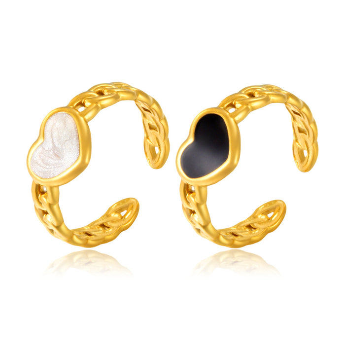 Wholesale stainless steel electroplated woven dripping heart-shaped openwork rings