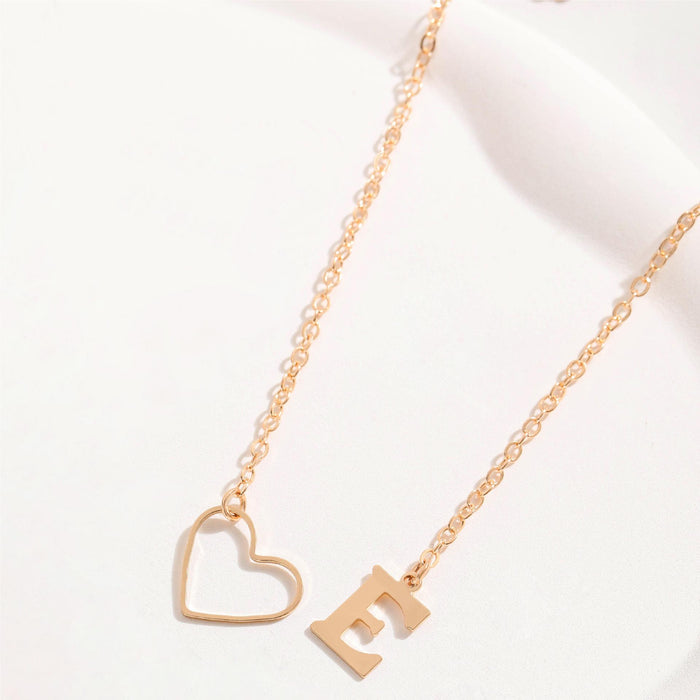 Hollow Heart Pendant Necklace with Alphabet Charm