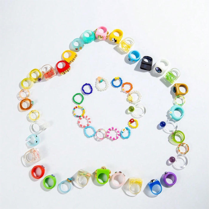 Colorful Beaded Rings - 7pcs Set