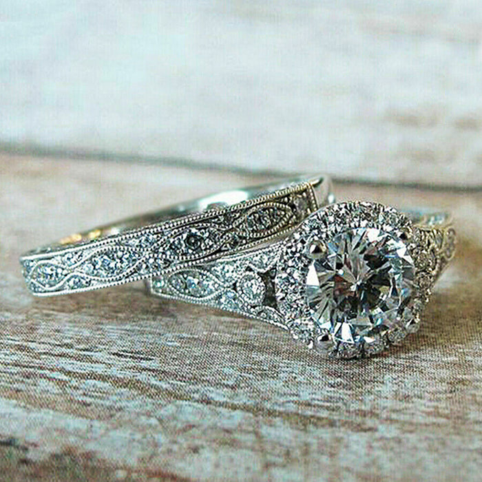 Anillo de diamantes simulados, diseño de boda, anillo de pareja