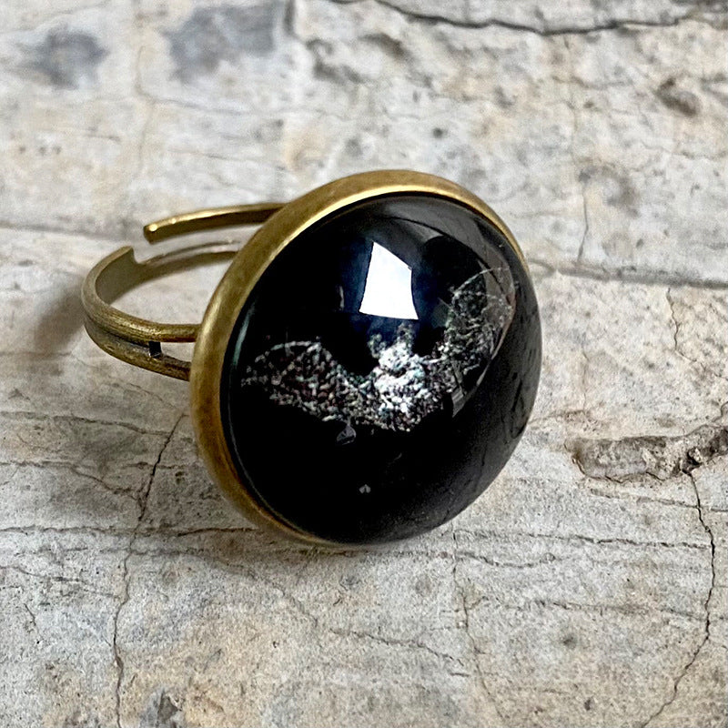 Glass Open Ring with Time Gemstone for Christmas and Halloween - Unique and Trendy Western Style for Women - wallojewerly 